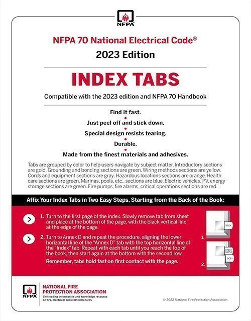 NFPA 70 National Electrical Code (NEC) Index Tabs 2023 Edition: ISBN 9781455929160